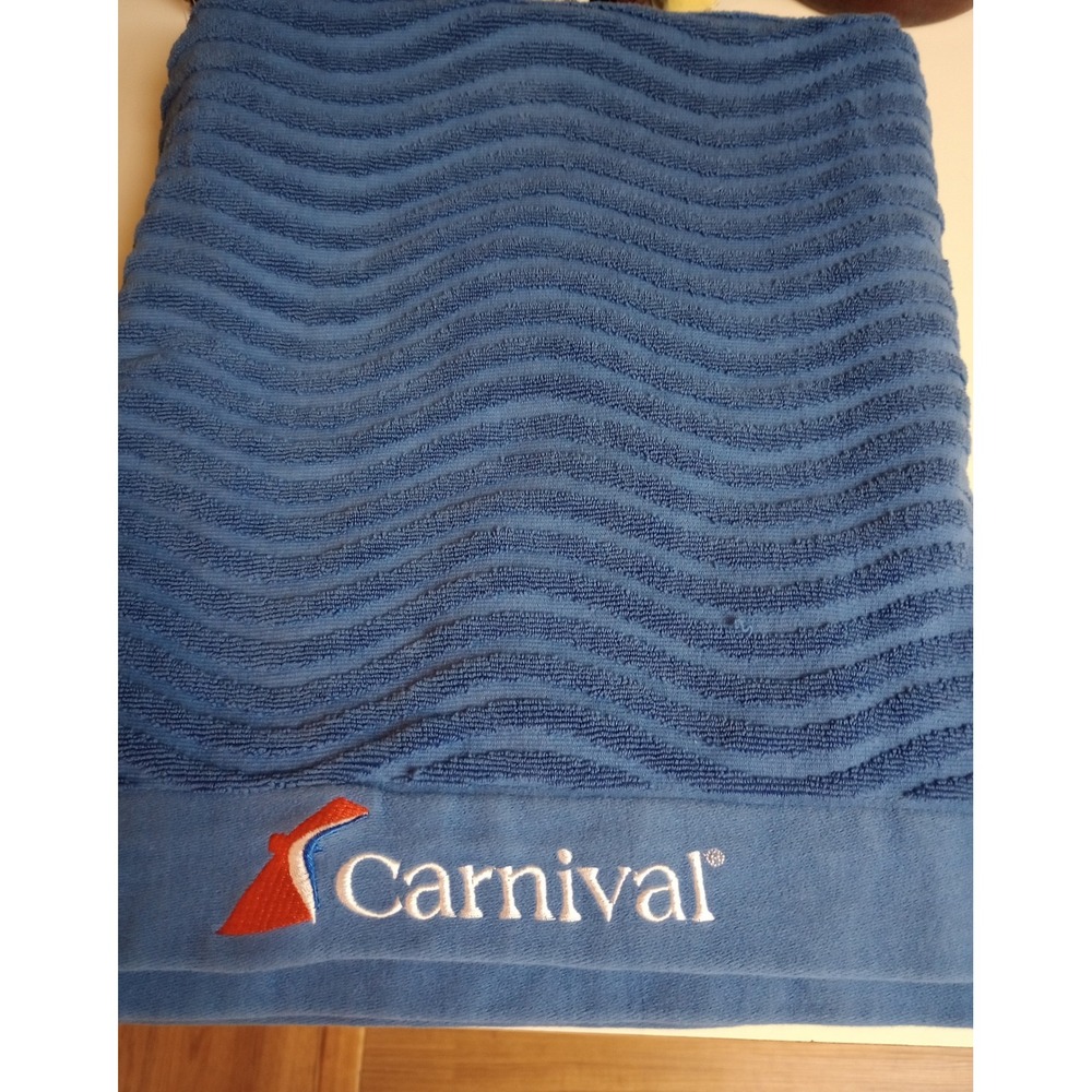 Carnival Cruise Line Blue Wave Textured Embroidered Logo Beach Towel Souvenir